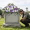 Artificial Cemetery Flowers Headstone Flower Saddle - Realistic Purple Roses & Chrysanthemum Memorial Arrangement - UV Resistant Weatherproof Grave Decorations for Outdoor Tombstone